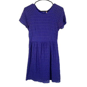 Free People Blue Lace Appliqué Overlay Cotton Blend Mini Summer Dress Women’s 4